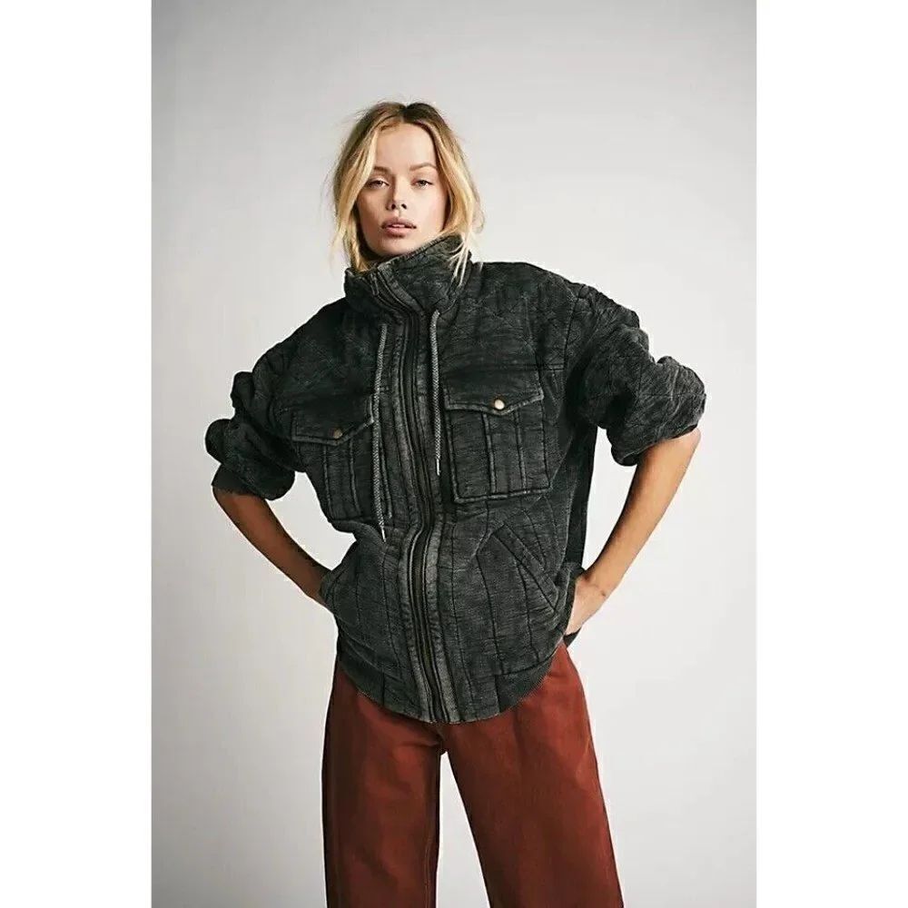 NEW FREE PEOPLE Sz L LUNA COZY BOMBER JACKET BLACK